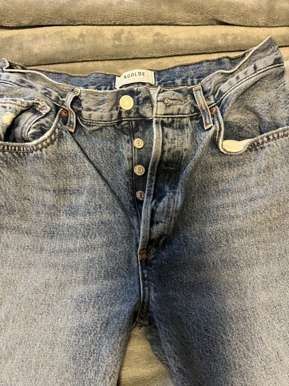 Agolde Faded Blue Button-Fly Relaxed Jeans